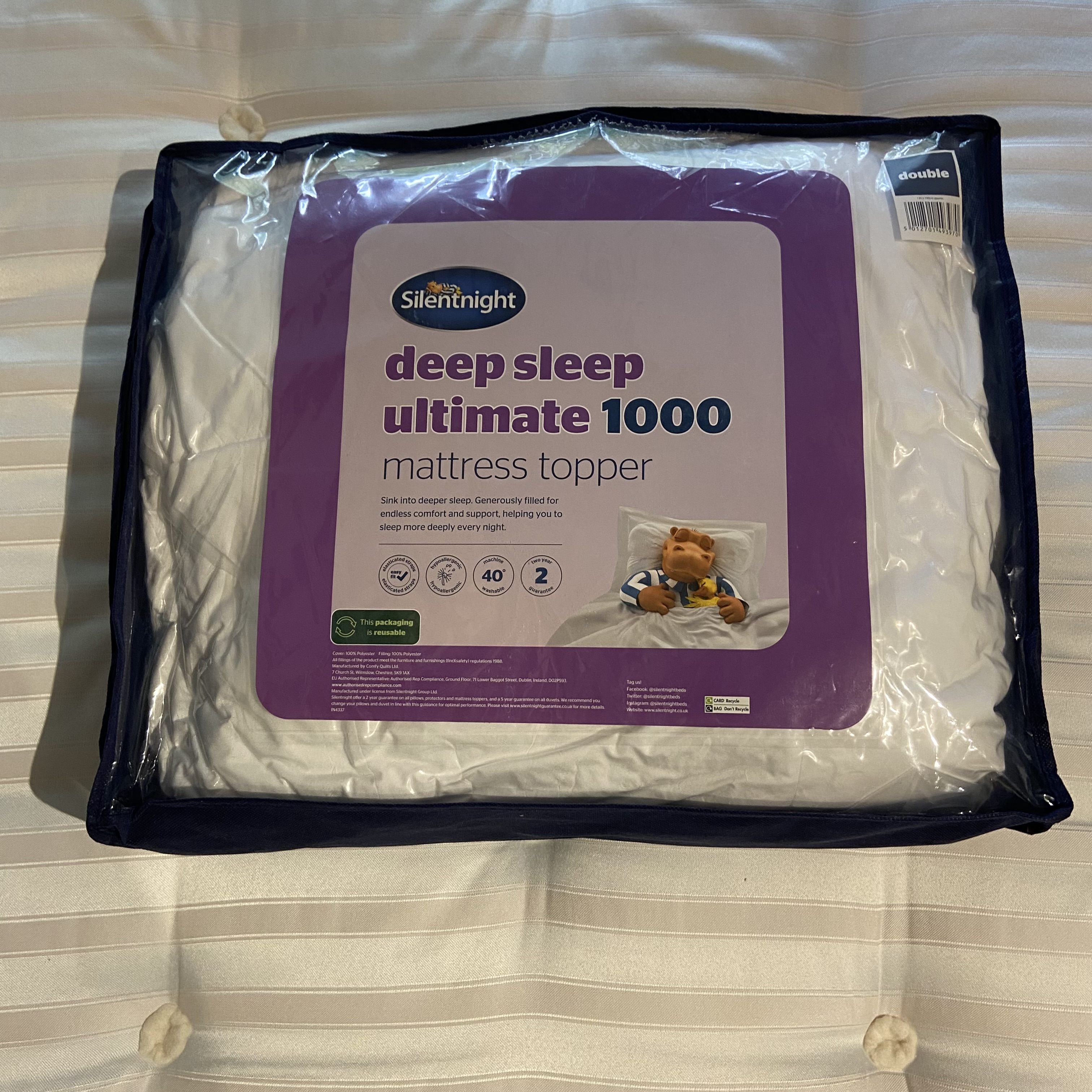Silentnight Deep Sleep Ultimate 1000 mattress topper being tested at home on a bed