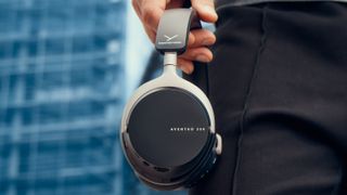 Beyerdynamic Aventho 200 headphones in black held in the hand