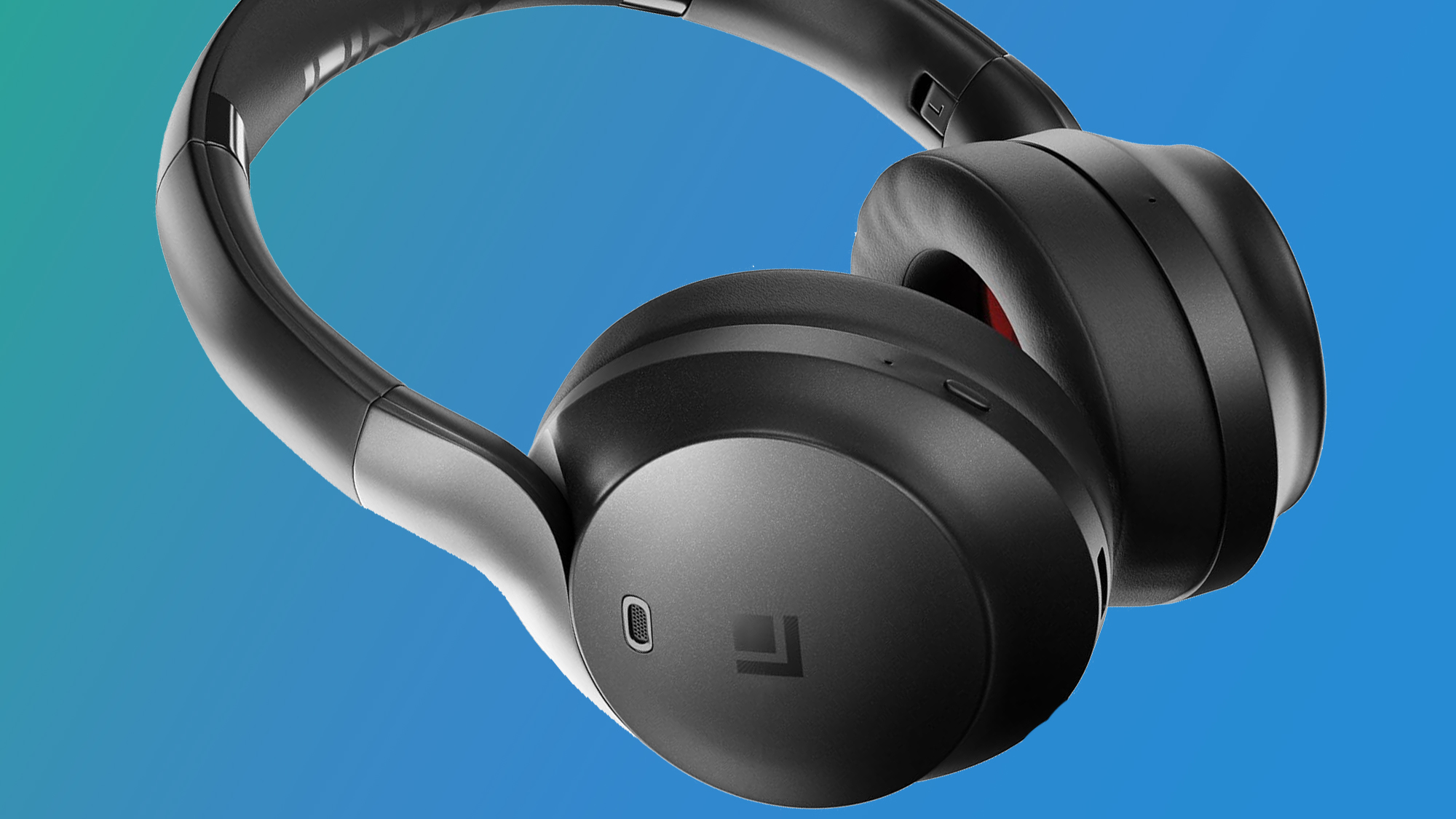 The Lindy BNXe headphones on a blue background