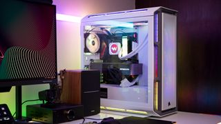 Corsair iCUE 5000T RGB side view with glass panel
