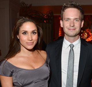 Meghan Markle and Patrick J. Adams attend the InStyle and Hollywood Foreign Press Association's Toronto International Film Festival Party