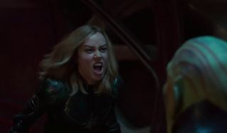 Captain Marvel yelling at Skrull in 2019 movie
