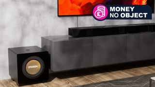 Nakamichi Dragon soundbar with 12-inch subwoofer under a TV