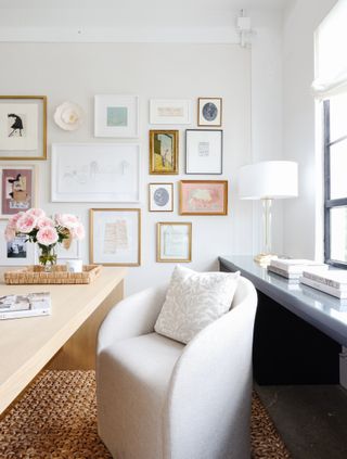 A home office with lots of artworks