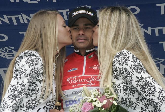 Leonardo Duque (Colombia) on the podium at the Giro del Trentino