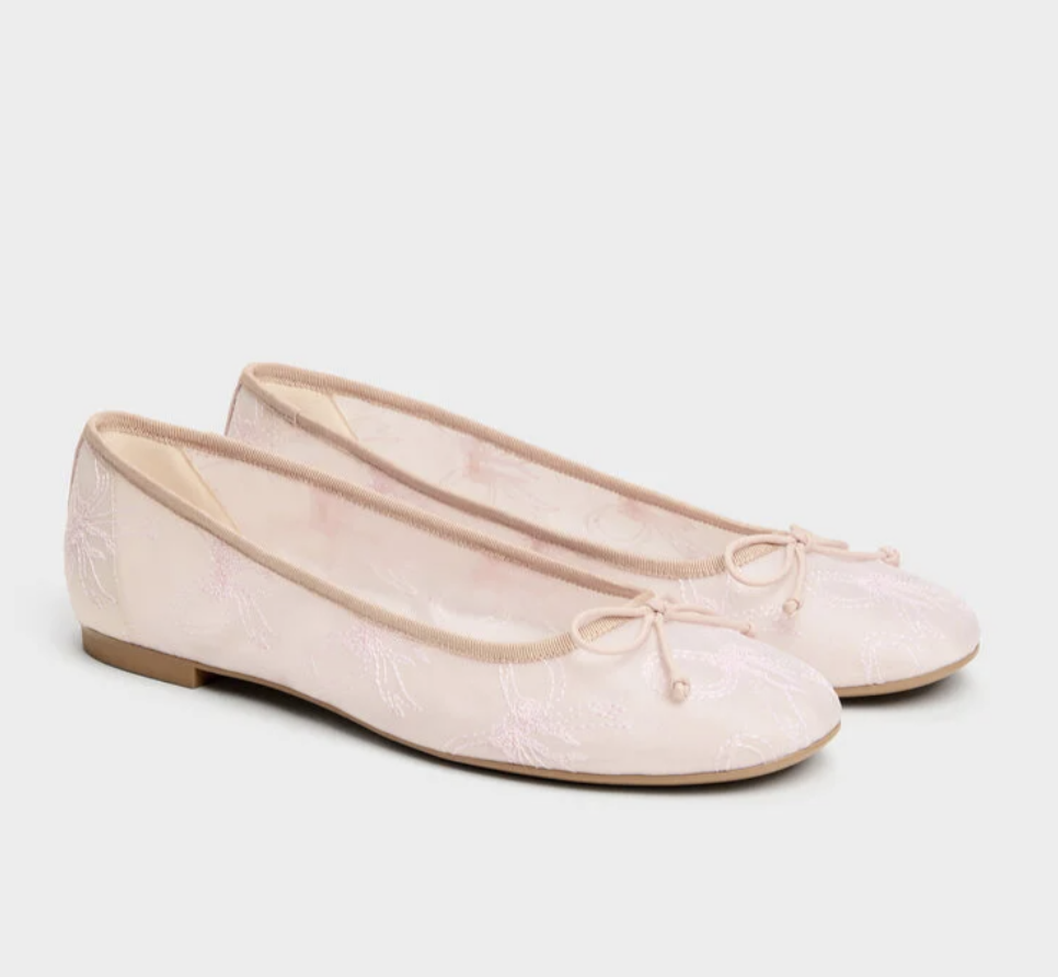 Charles &amp;amp; Keith, Embroidered-Mesh Bow Ballet Flats