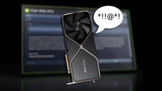 Nvidia GeForce RTX 4090 with Chat with RTX app in backdrop and speech bubble with symbols