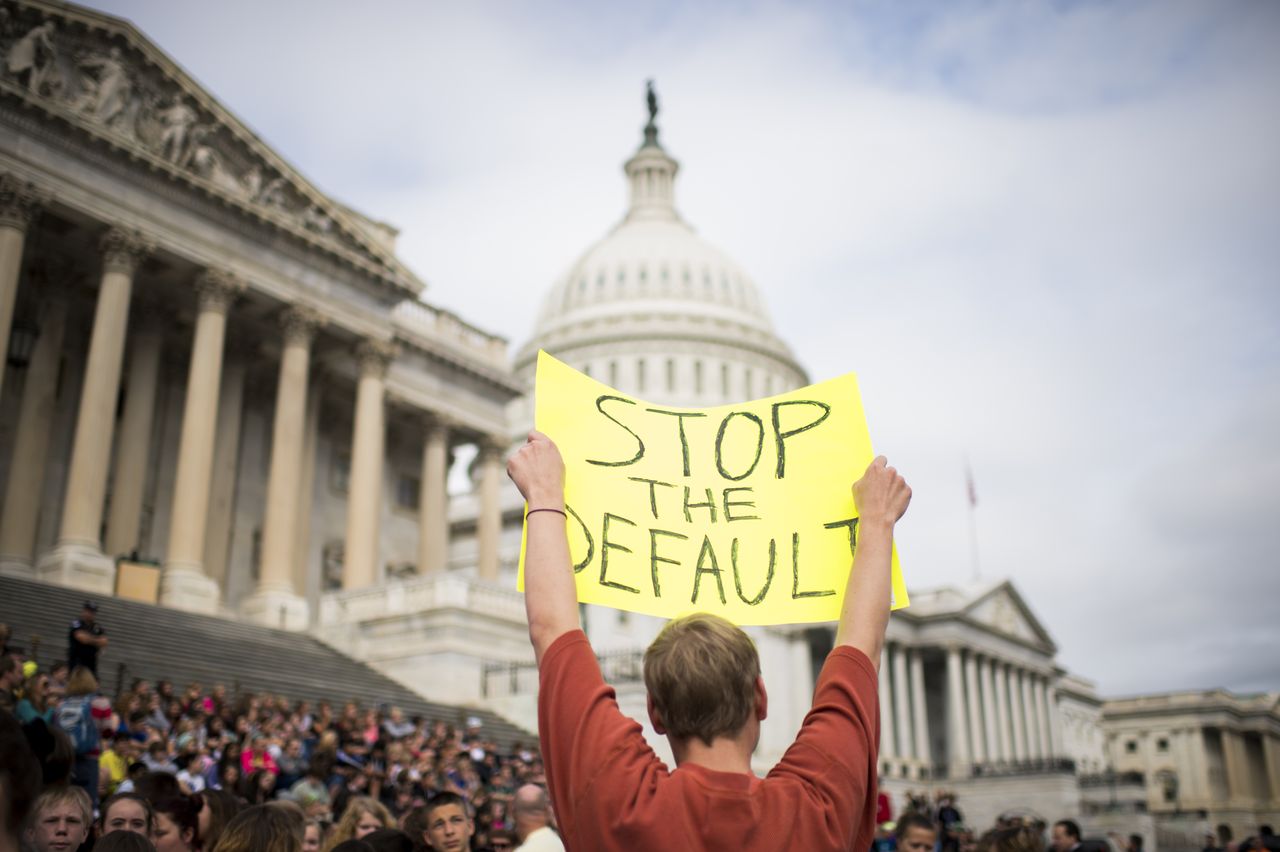 Debt protester outside US Capitol