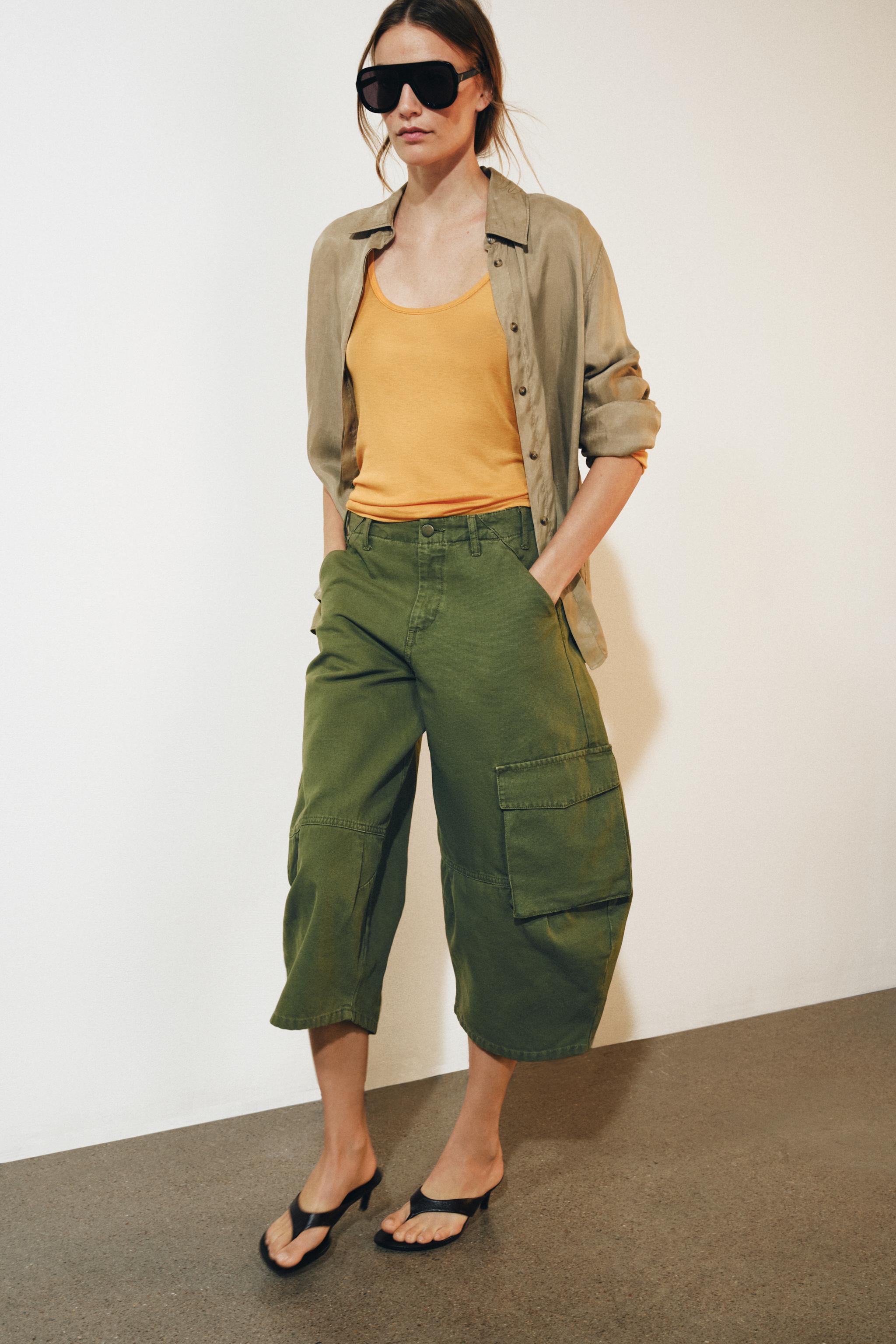 Zw Collection Mid-Waist Cargo Capris - Khaki - 6
