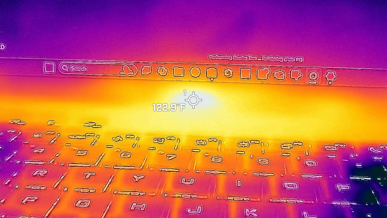 ASUS ROG Zephyrus G16 (2024) GA605 thermals above keyboard.