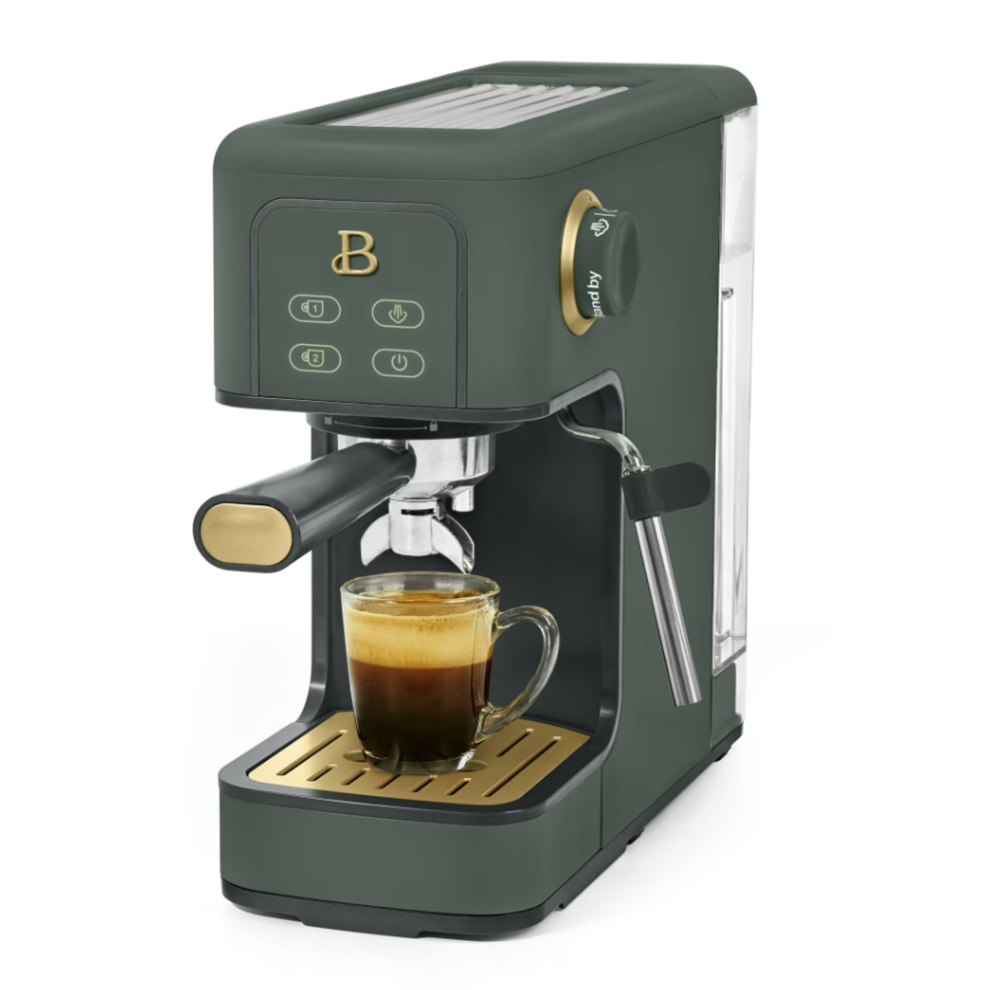 Beautiful Slim Espresso Machine with 20-Bar Pressure, Thyme Green by Drew Barrymore