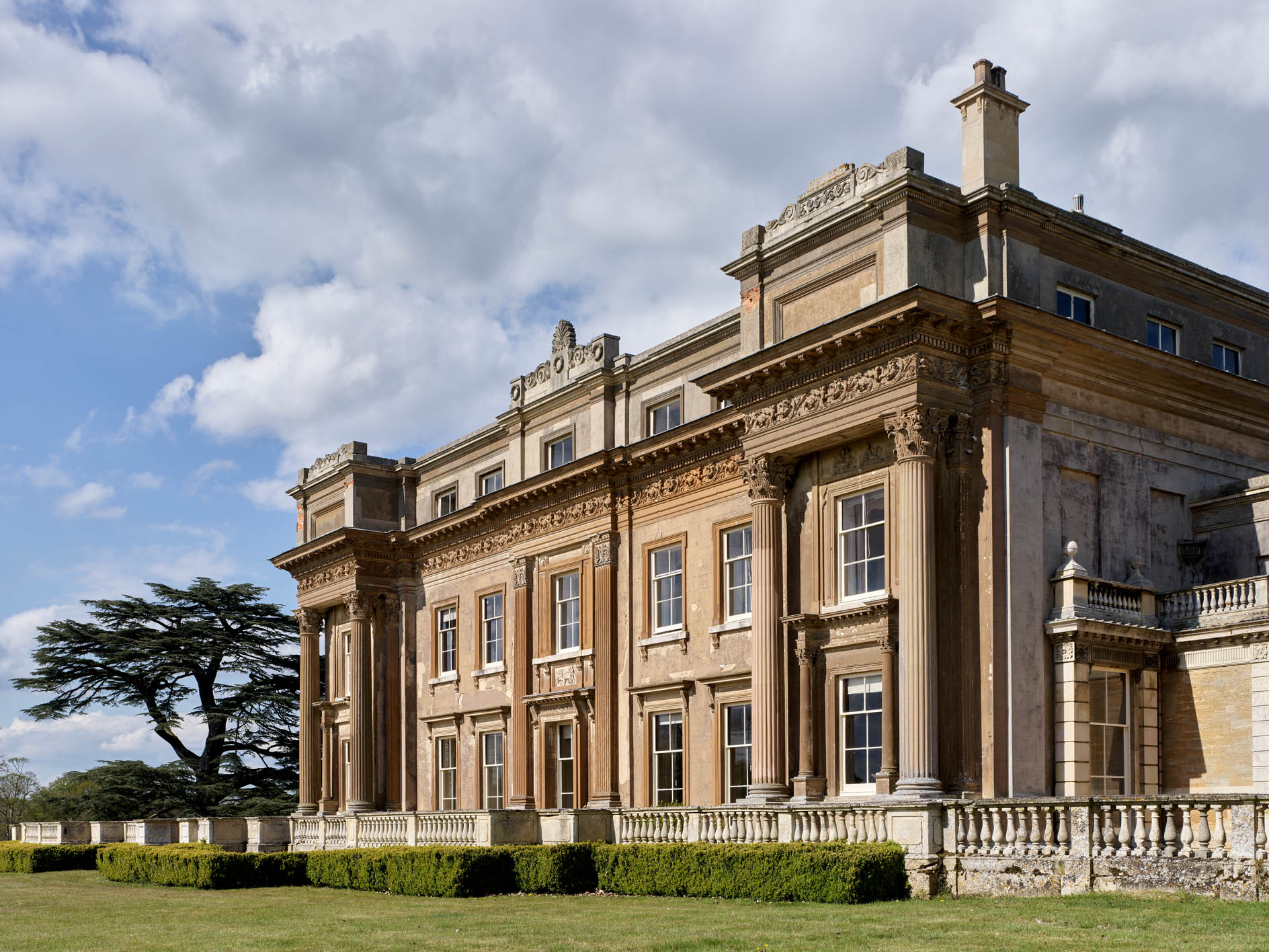 Fig 1: Turvey — a façade in Roman cement of about 1840, encasing a 1794 house. Turvey House, Bedfordshire. ©Paul Highnam for Country Life