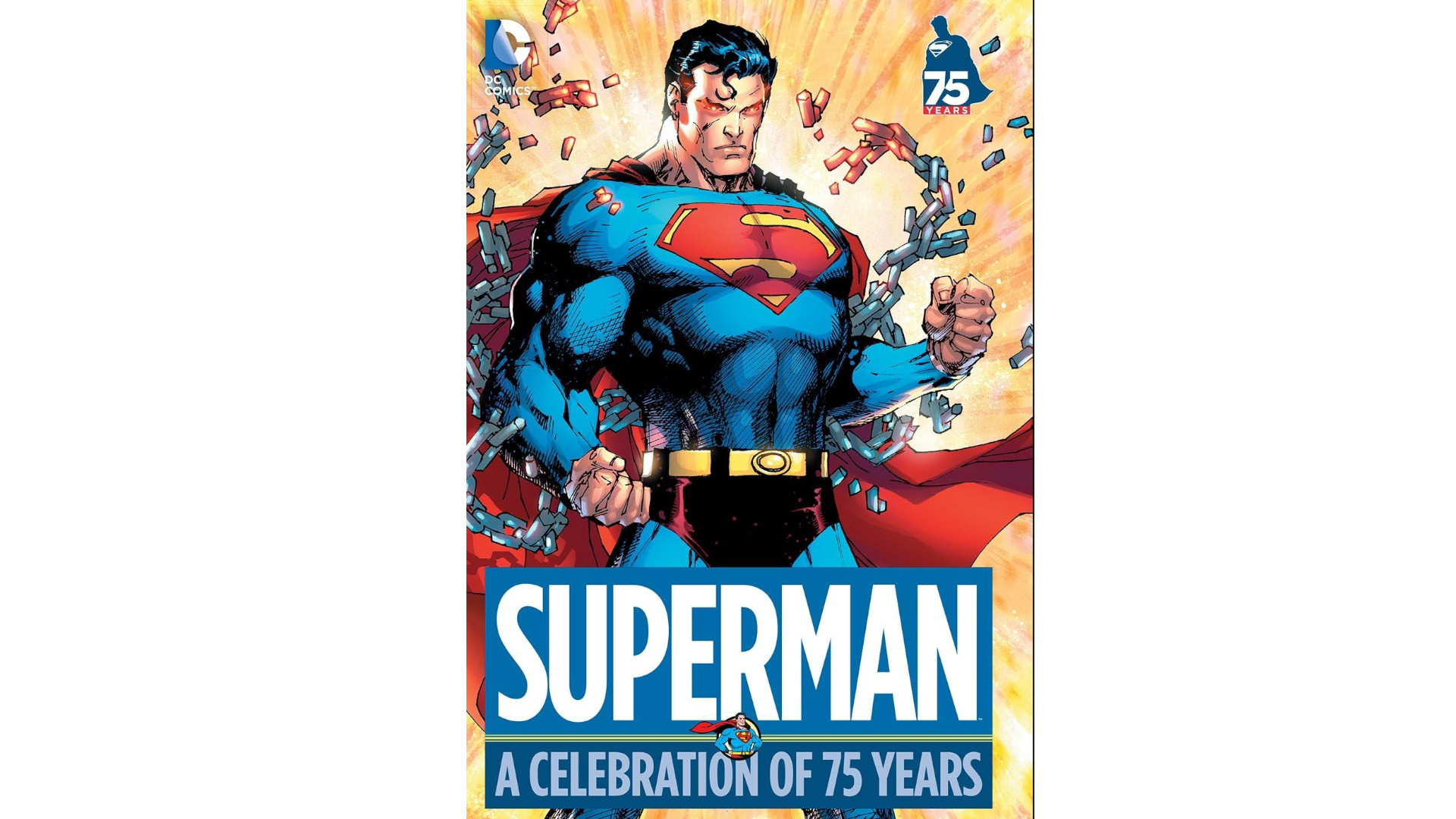 Superman with red glowing eyes on the cover of the Superman: A Celebration of 75 Years comic selection.