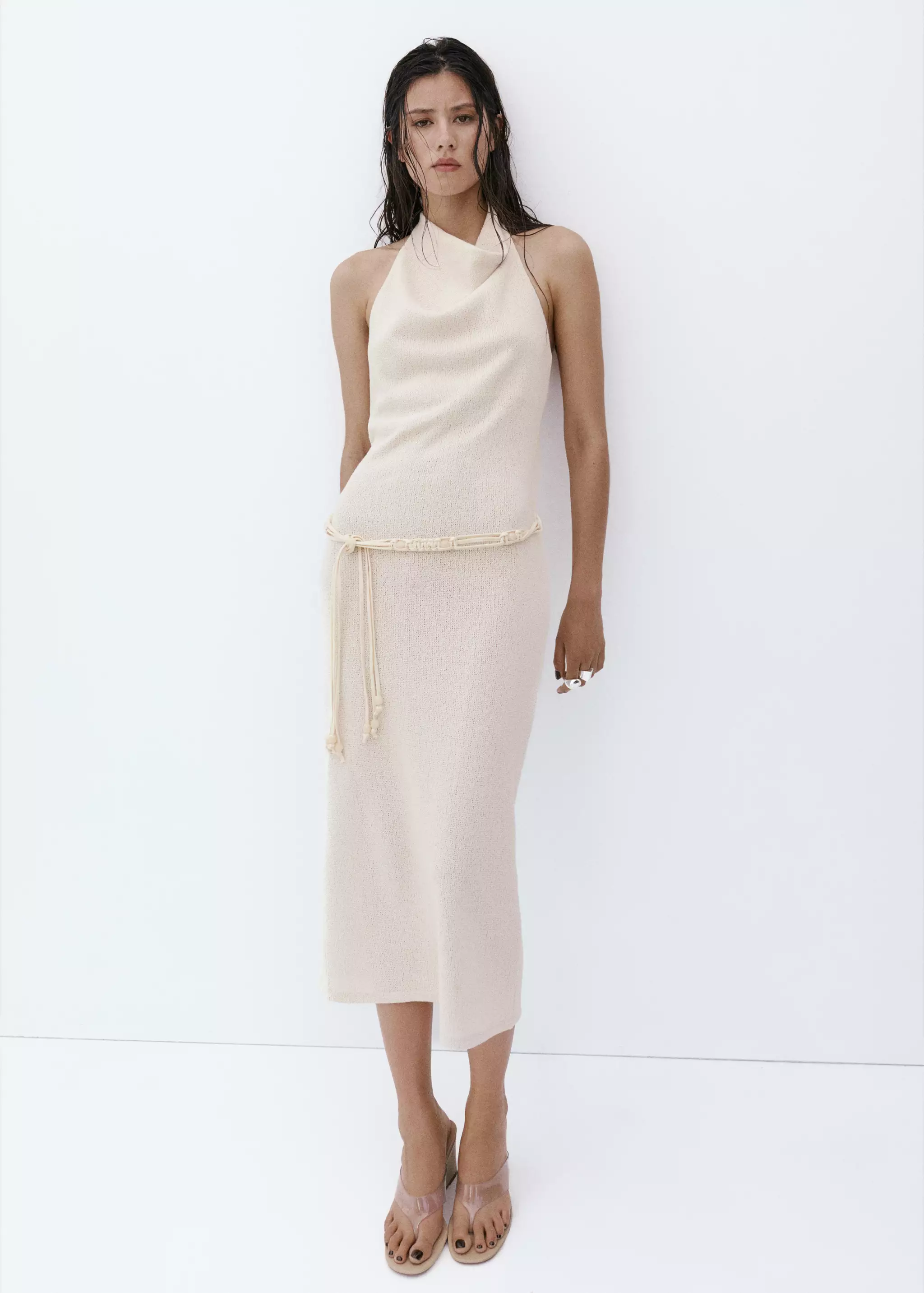 Knit Halter Dress With Belt - Women | Mango Usa