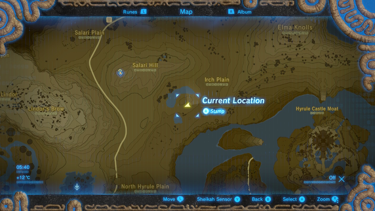 Zoomed locations on the map for the Irch Plain Breath of the Wild Captured Memories collectible.