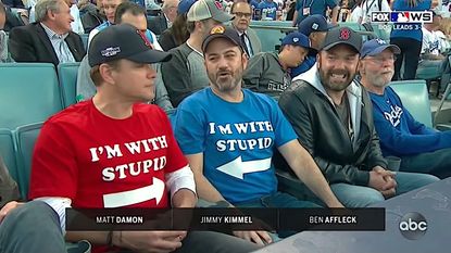 Jimmy Kimmel watches the World Series with Matt Damon, Ben Affleck