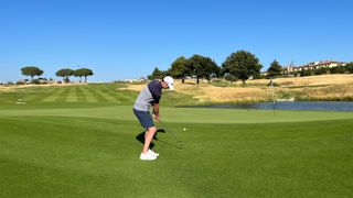 Chipping with the TaylorMade Hi-Toe 3 wedge at Marco Simone Golf Club in Rome