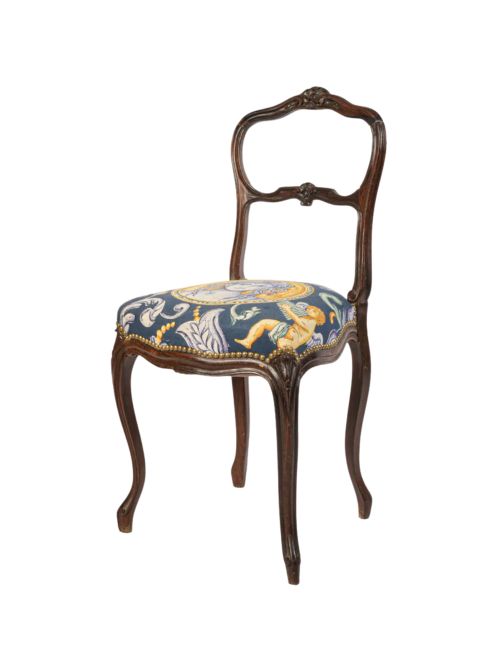 Graceful Late 19th Century Side Chair w/ Modern Mythological Upholstery