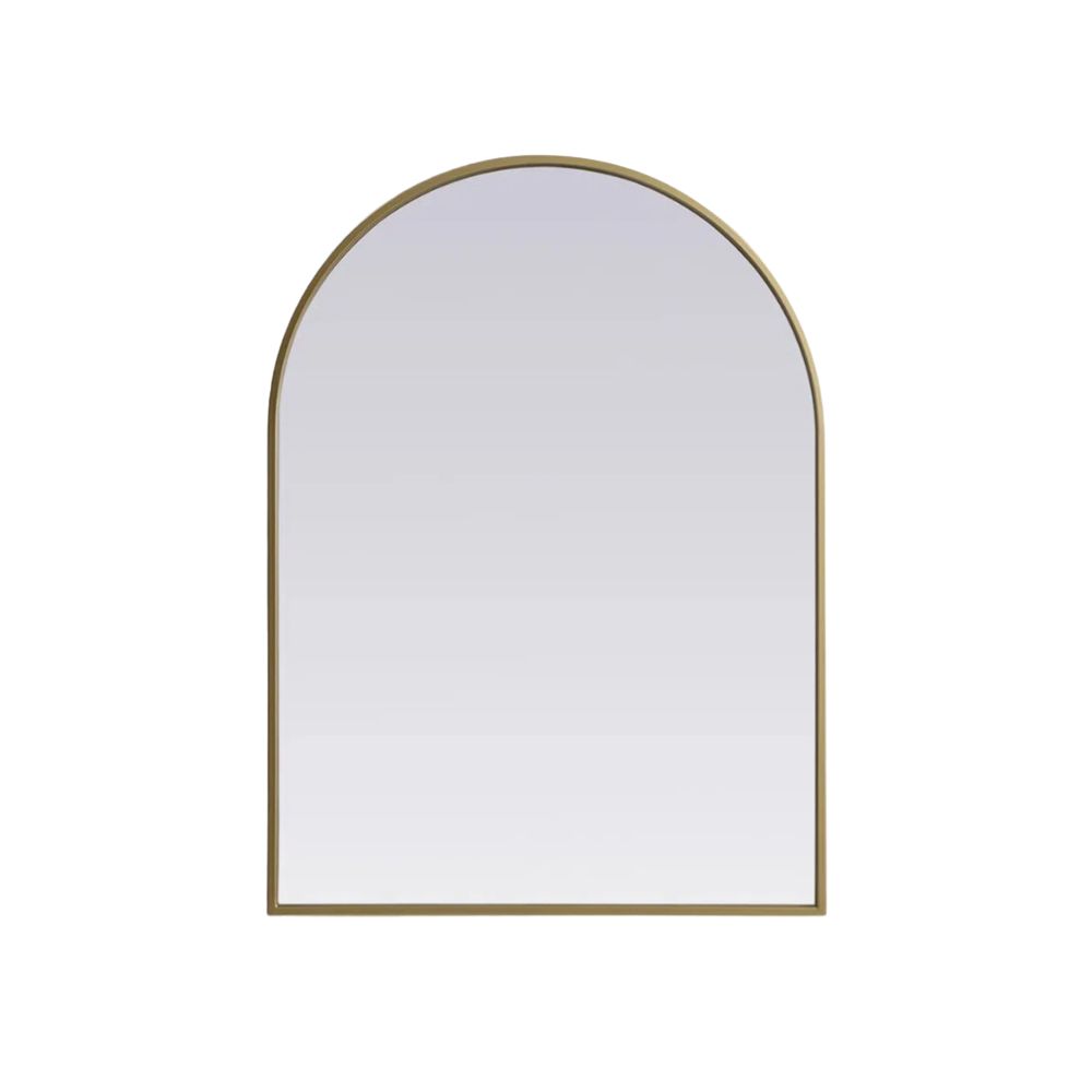 Curved wall mirror with brass frame