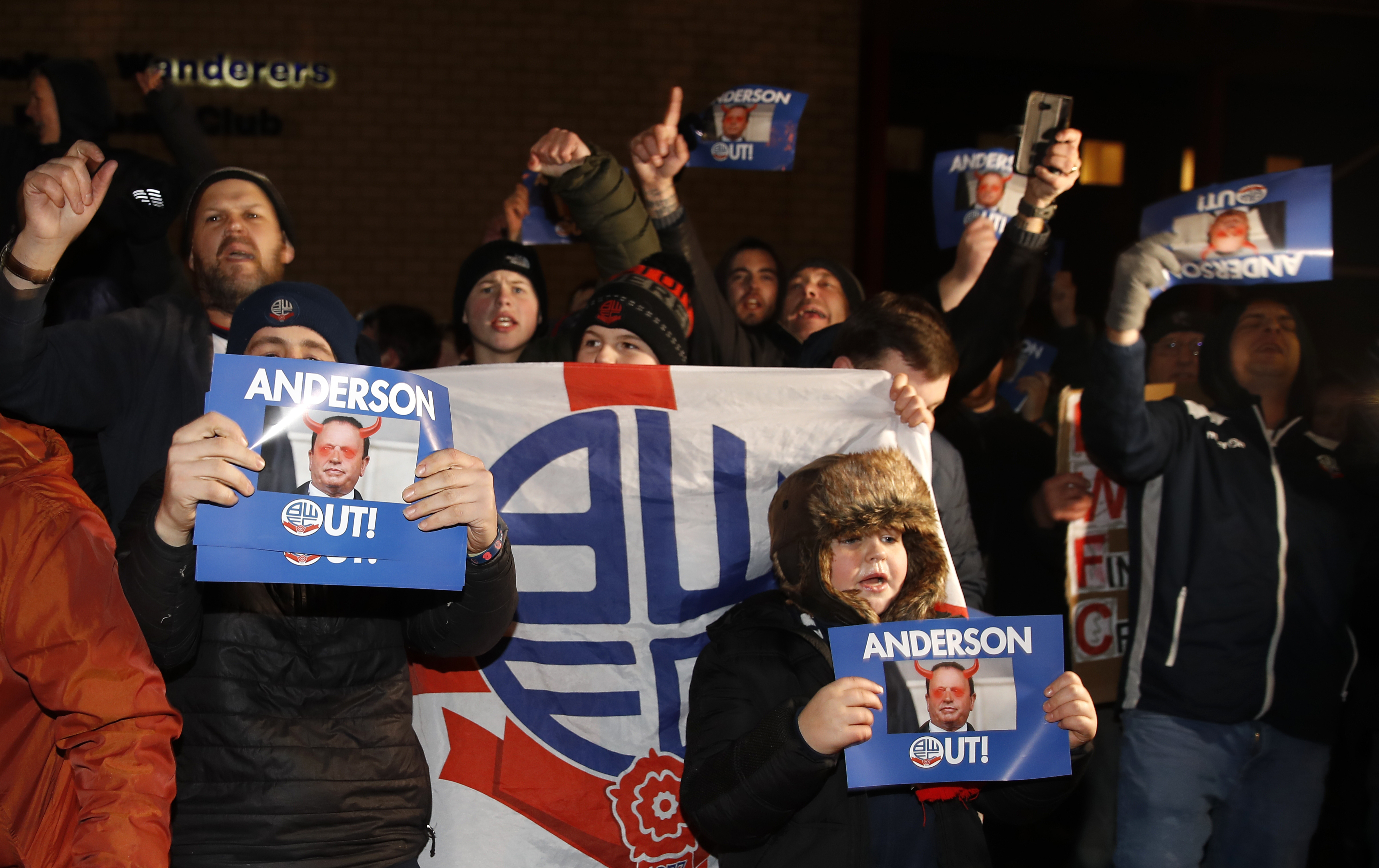 Bolton fans protest against chairman Ken Anderson