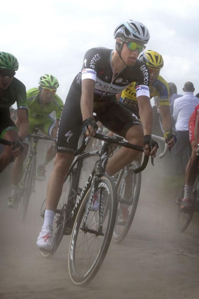 Niki Terpstra (Omega Pharma-QuickStep) fights in the dust