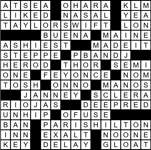 A crossword puzzle solution.