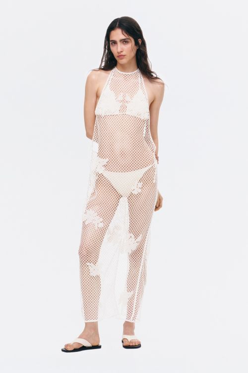 Beaded Crochet-Look Halterneck Dress