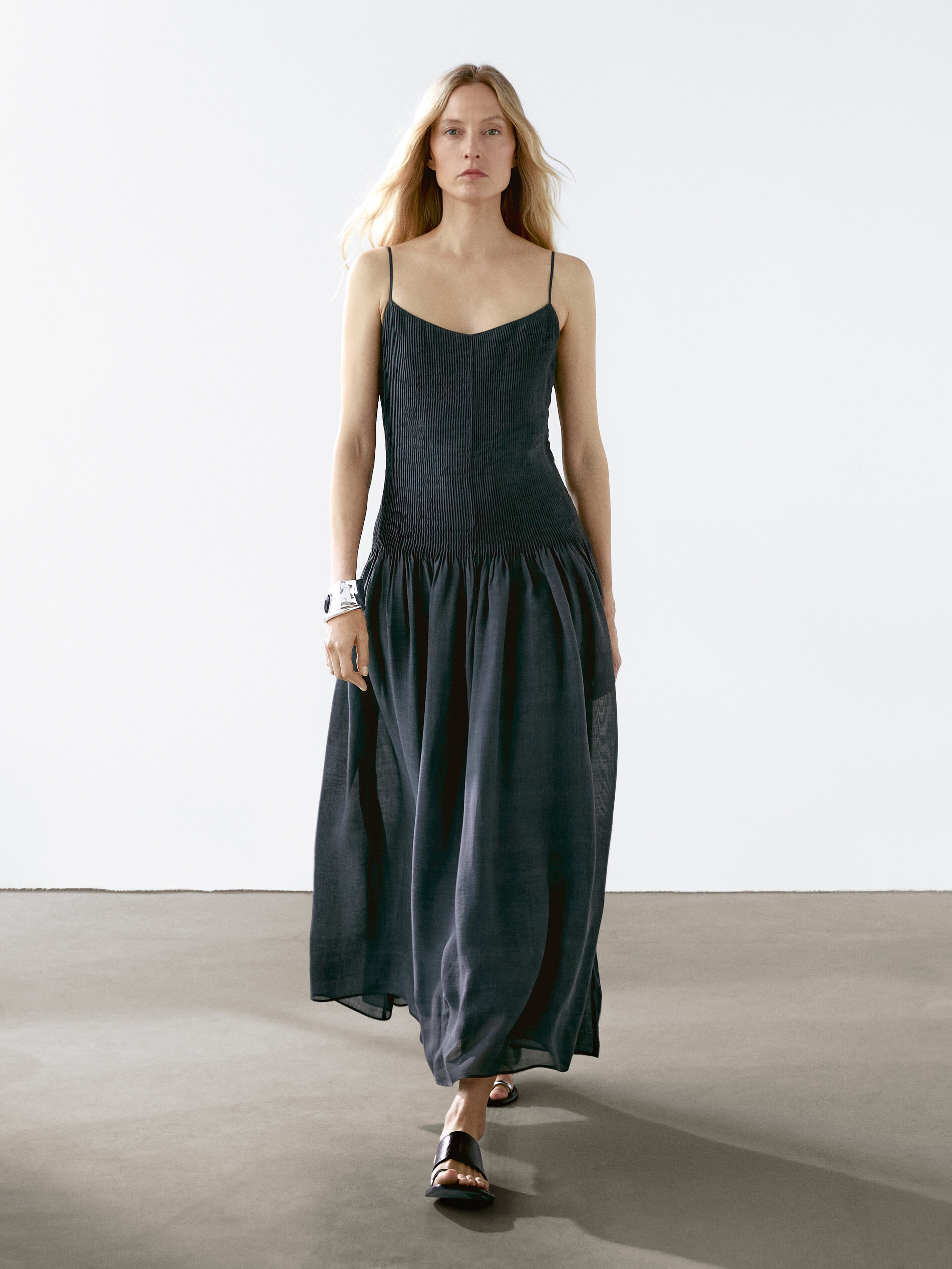 Long Flounce Dress With Pintucks