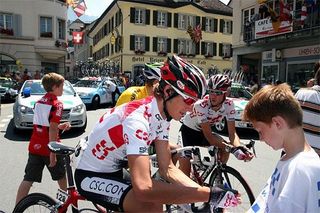 Andy Schleck and brother Fränk in the background