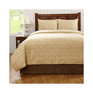 Percale linen patterned yellow duvet cover set