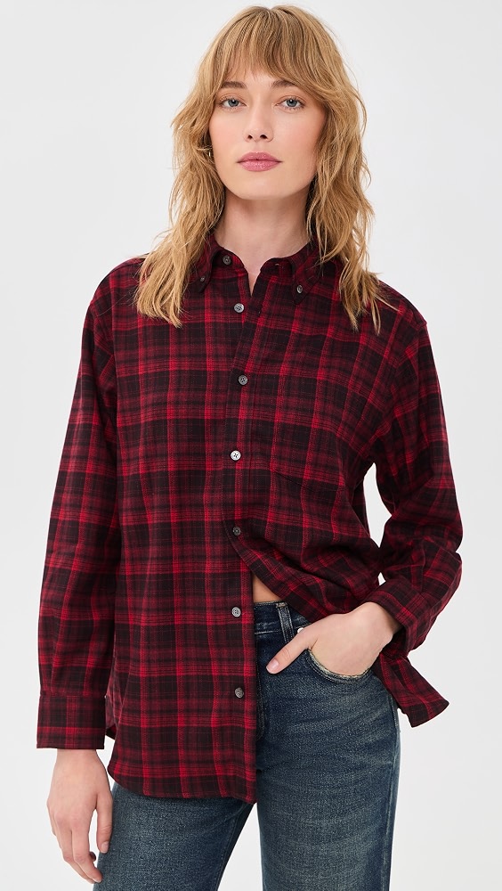 Checked Flannel Button Down Shirt - Red