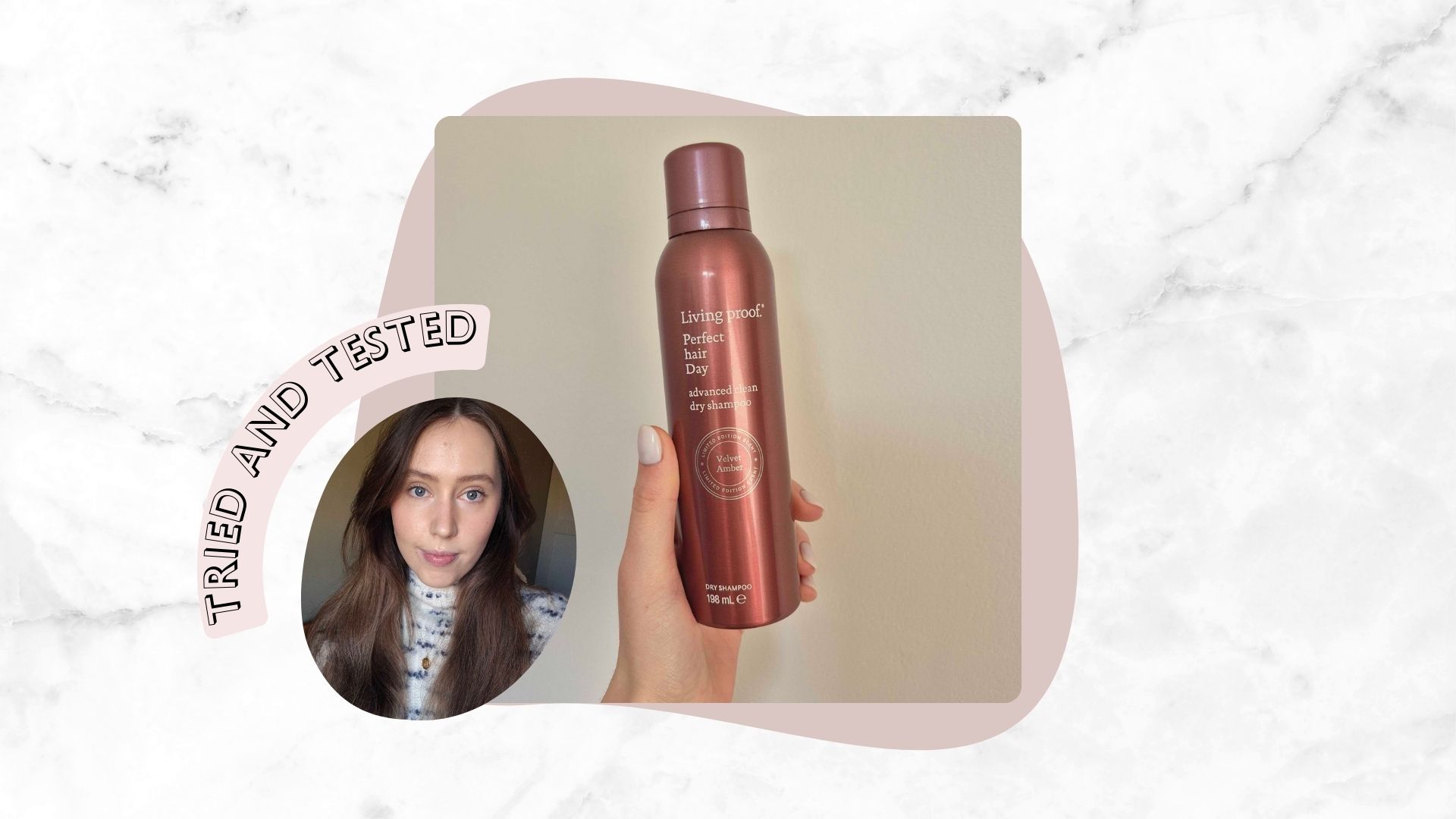 Dry shampoo aerosol bottle pictured against a neutral background