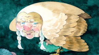 2D art; an owl with a human face