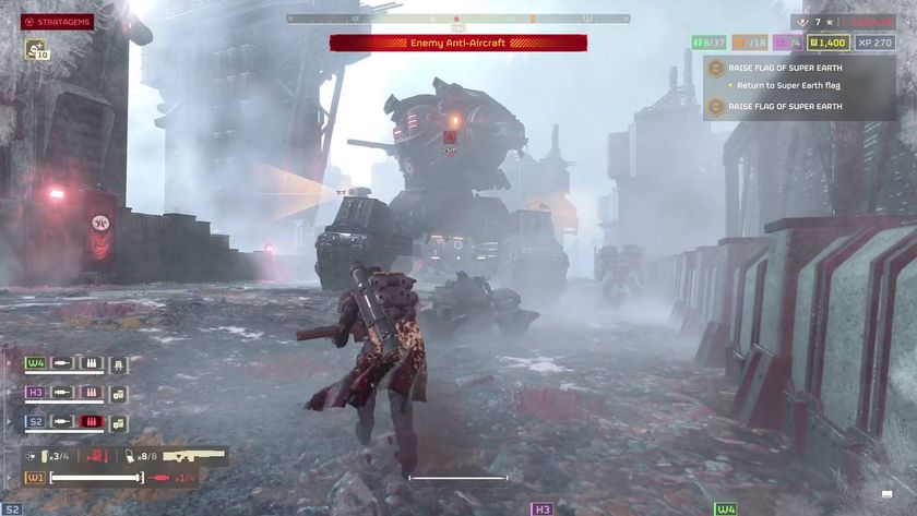 Helldivers 2 helldiver running directly at Vox Engine