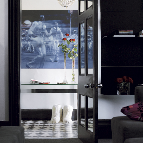 Hallway with rose flower and black door
