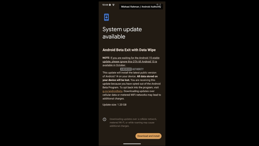 A screenshot of the release notes for the Android 15 beta exit