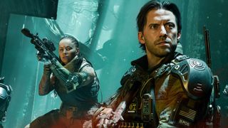 Black Ops 7 release times: A close up of David Mason and another character looking alarmed.