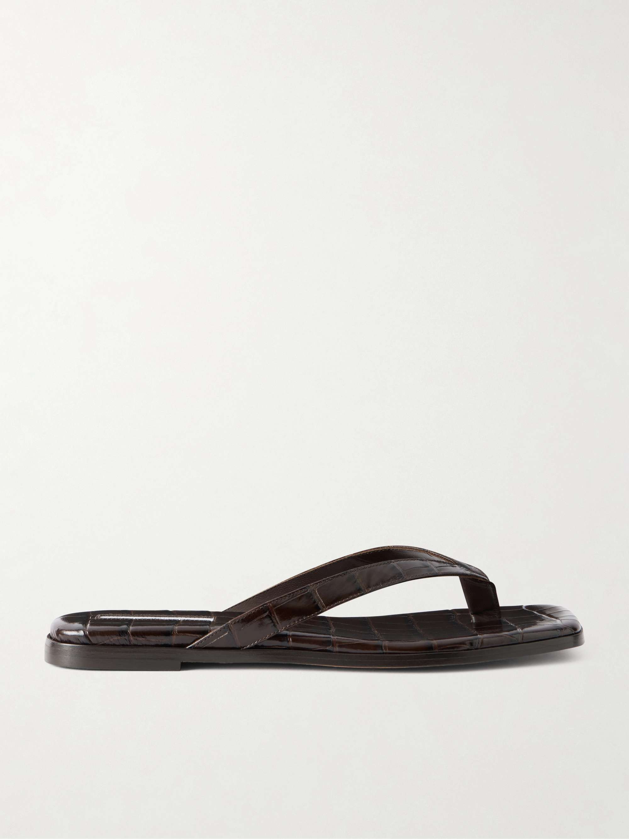 Meta Croc-Effect Leather Flip Flops