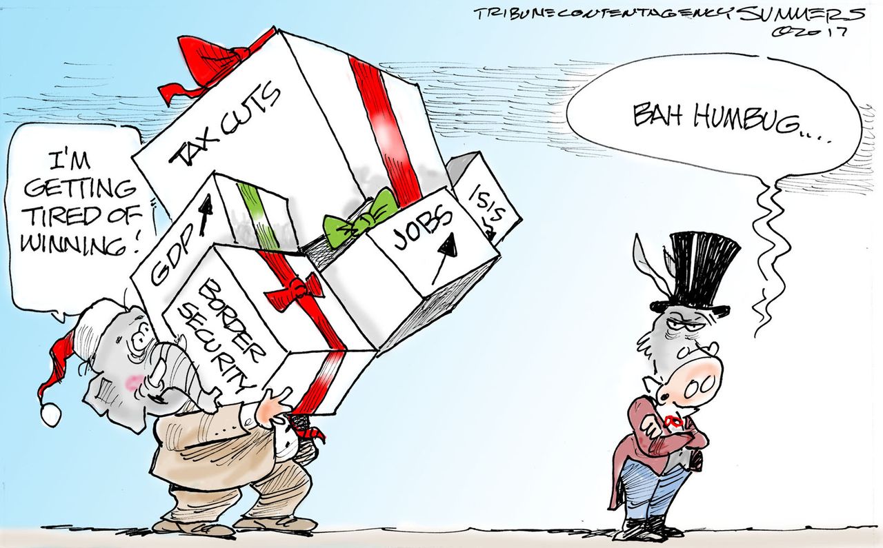 Political cartoon U.S Christmas GOP tax cuts Democrats