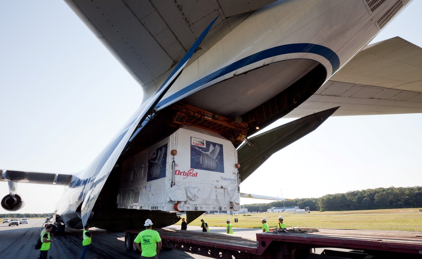 Orbital Sciences Corp.&#039;s first Cygnus cargo carrier pressurized module arrives at NASA&#039;s Wallops Flight Facility on Aug. 23, 2011. 