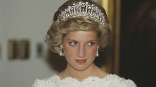 Diana, Princess Of Wales, wearing a tiara and white gown