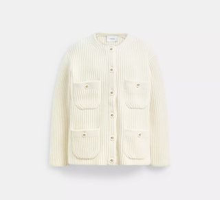 Coach, Cream Oversized Pocket Cardigan