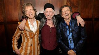 Mick Jagger, Keith Richards and Ronnie Wood pose backstage during the exclusive launch event of The Rolling Stones new album “Foreign Tongues” at Weylin on May 5, 2026 in Brooklyn, NY.