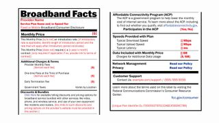 A sample broadband nutrition label