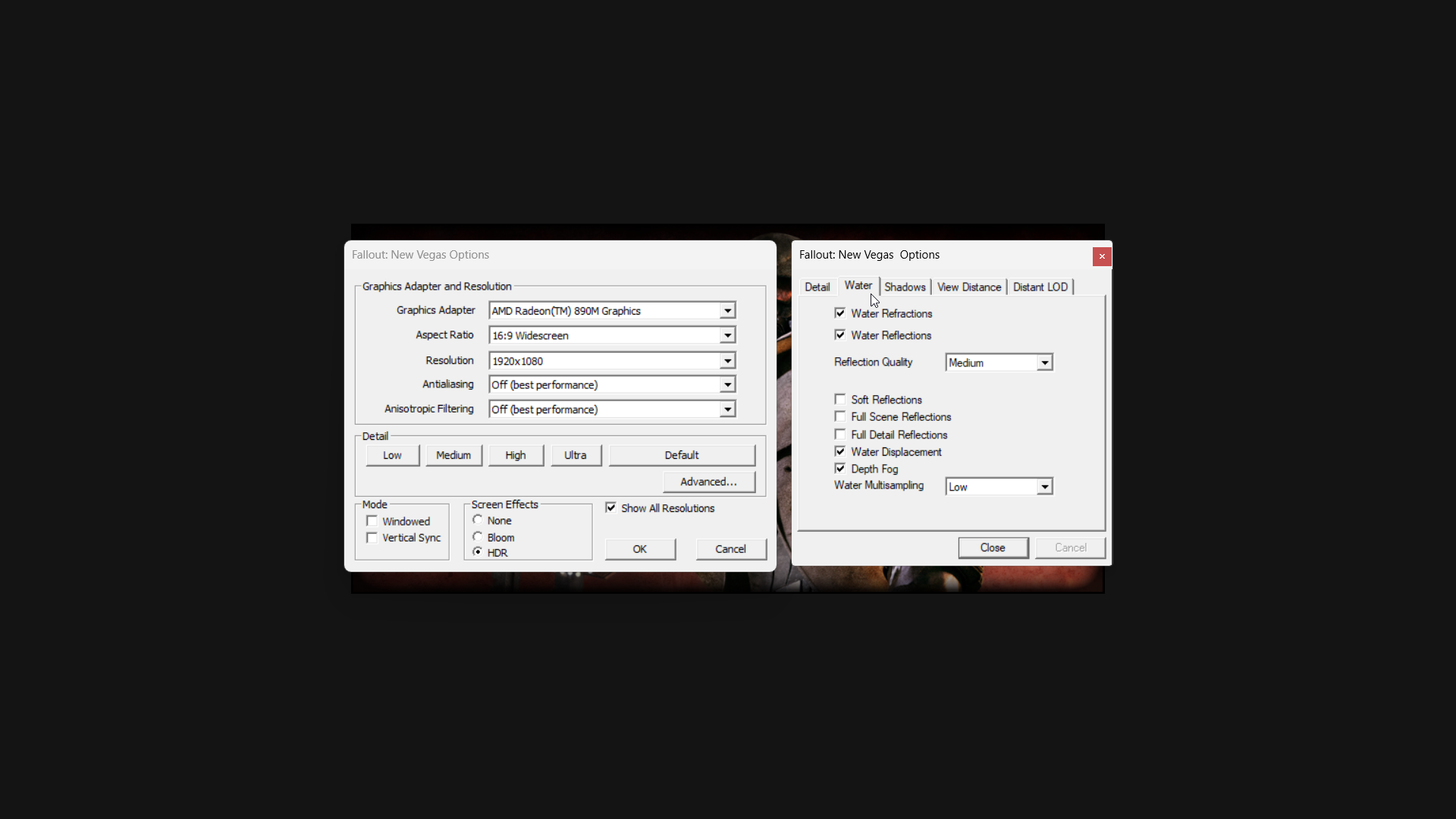 Fallout New Vegas graphical settings for handhelds