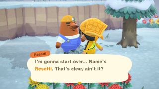 Resetti talks to the player in Animal Crossing: New Horizons