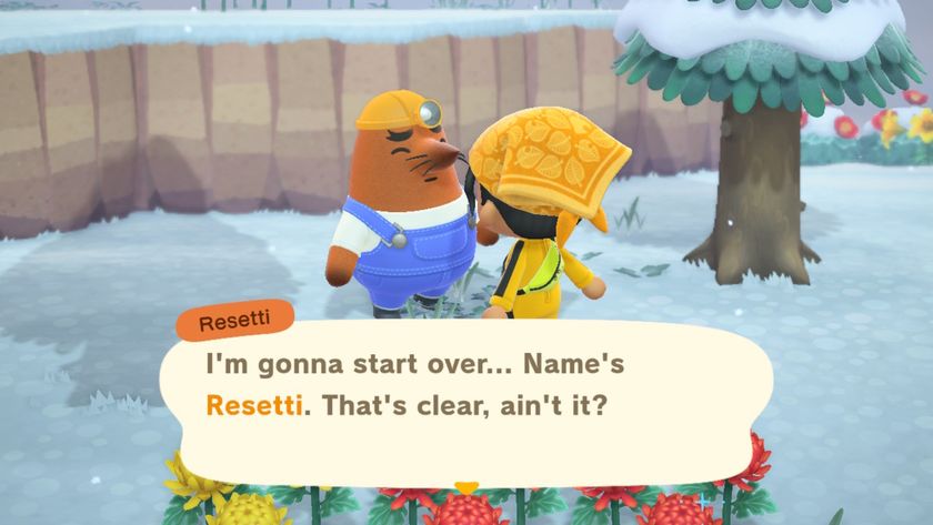 Resetti talks to the player in Animal Crossing: New Horizons