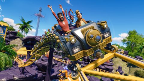 Planet Coaster 2 screenshot of people riding a roller coaster