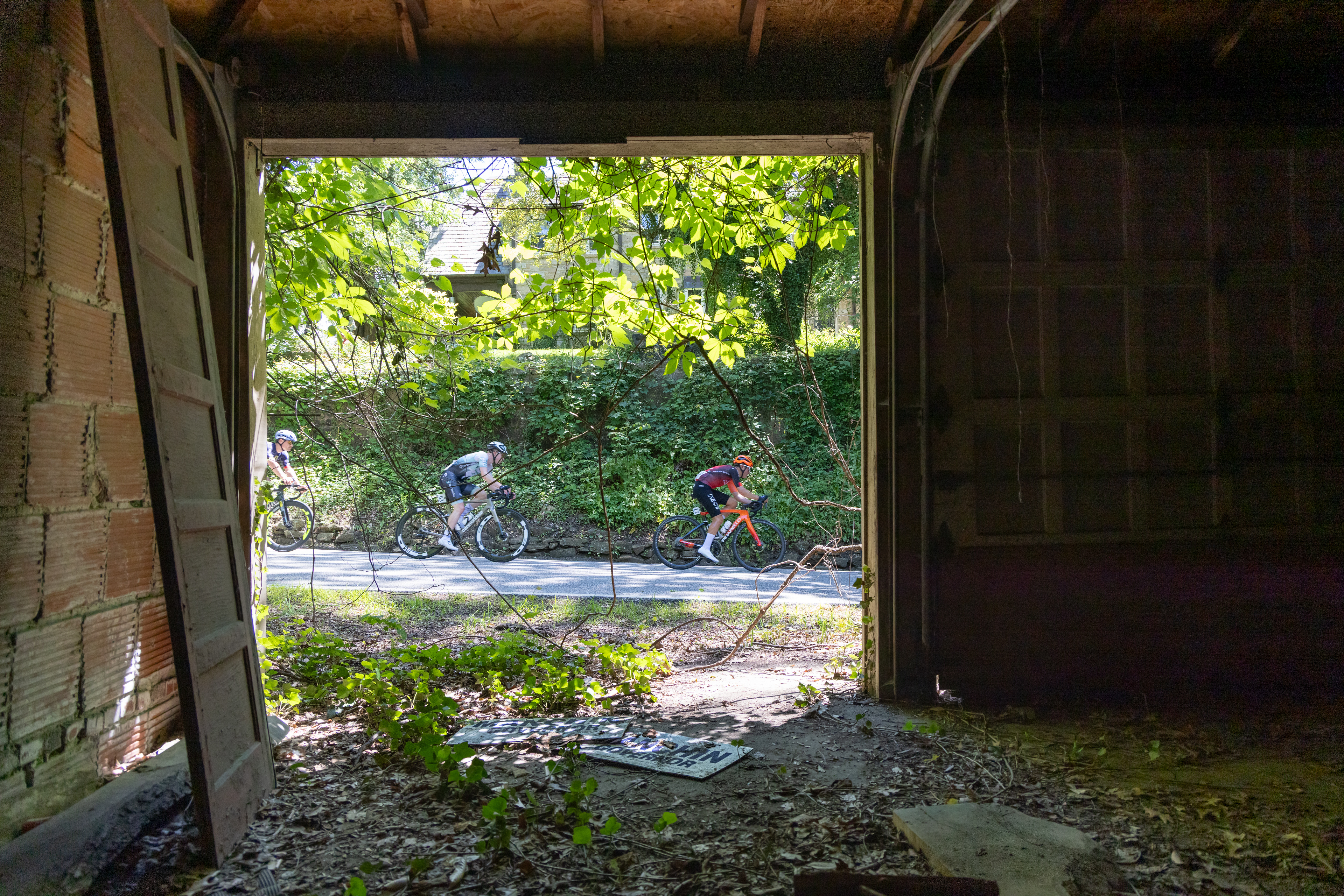 Robin Carpenter, Luke Elphingstone, and AJ August make their way down Louden Heights Rd, the fast descent off the Bridge St climb.