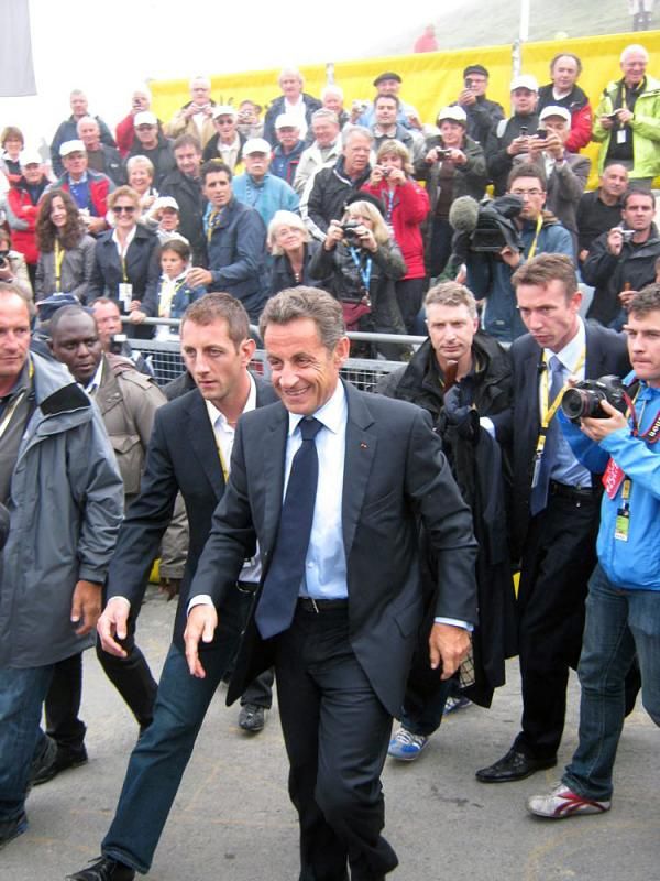 French President Nicolas Sarkozy was at the summit of the Tourmalet.